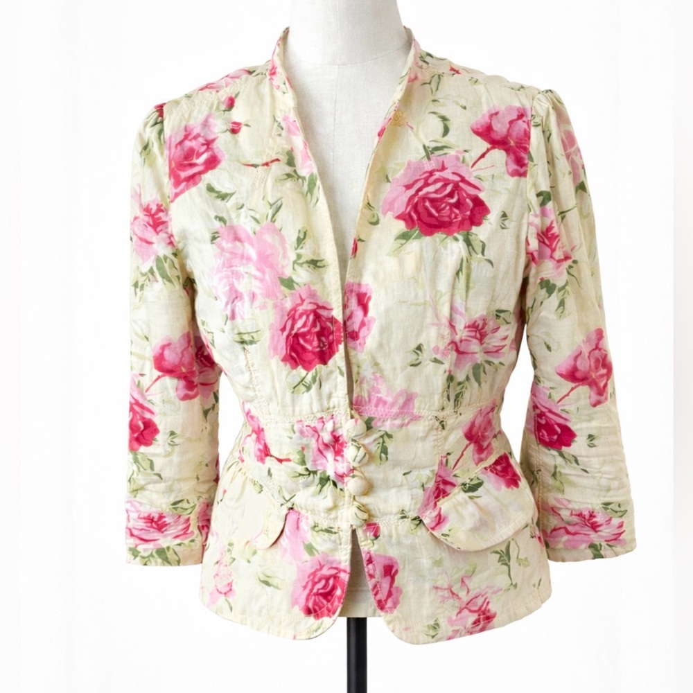 Banana Republic Floral Linen Blazer Jacket Romantic Cottagecore Spring Size 4
